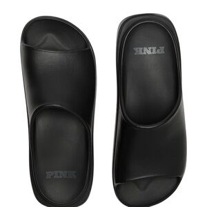 PINK Victoria's Secret Black Slippers with Molded Footbed